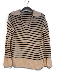 J.Crew Striped Knit Sweater With Collar