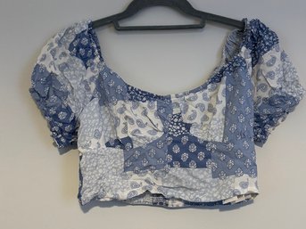 Hollister Blue Patchwork Smocked Crop Top