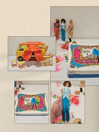 Vintage Barbie Dolls, Double Dolls Case, Misc. Accessories And Barbie Camper #83