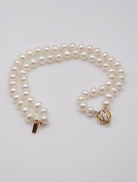 Akoya Pearl Double Strand Bracelet With 585 14K Gold Clasp
