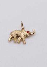 14k Gold Italy Ruby Eye Elephant Pendant 1.53gr