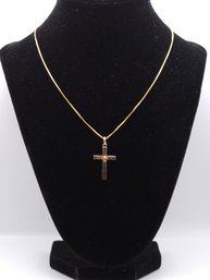 10k Yellow Gold And Diamond Cross Pendant 0.81gr With 18k Yellow Gold16' Chain 3gr