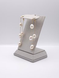 18k 750 Yellow Gold And Pearl Drop Earrings Made In Italy Milor