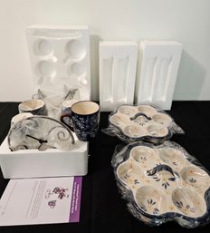 New Temp-Tations Floral Lace Pattern 4 Mugs With Metal Rack And 2 Muffin Or Cupcake Pans #118