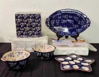 New Temp-Tations Floral Lace Pattern Egg And Oval Platters And Set Of 2 Bowls #121