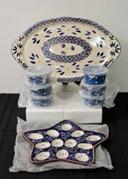 New Temp-Tations Floral Lace Pattern 6 Bowls With Lids, Egg And Oval Platters #123