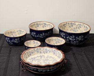 New Temp-Tations Floral Lace Pattern Blue Ceramic Set  #134