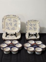 New Temp-Tations Floral Lace Pattern Square Dinnerware Set And 2 Muffin Or Cupcake Pans #135