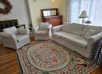 Pottery Barn Contemporary Roll Arm Sofa  77.5'W X 34'D With 2 Pottery Barn Roll Arm Lounge Chairs  #4
