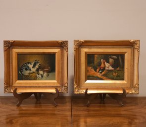 Lot Of Two Original Oil Paintings By Robert Grace Framed In Vintage Gold Leaf Frame 9 X 11 #33