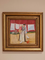 Original Acrylic On Board Folk-Art Style Painting  Signed By Liyan Loch 17' X 17' #34