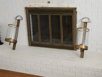 Contemporary Large Polished Brass And Hurricane Glass Wall Sconces #45