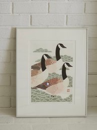 Limited Edition Silkscreen Signed And Numbered Print Canada Geese By Ikki Matsumoto 16' X 20' #60