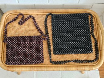 Vintage Black Beaded Purse 'Tweed' And Vintage Walborg Brown Beaded Purse #252
