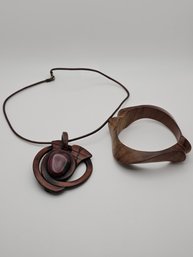 Hand Carved Wooden Pendant Necklace And Bracelet #128