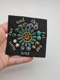 Vintage Everyday Pairs Multi Gemstone Stud Earrings #133