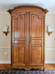 Exquisite 18th Century Louis XV Walnut Armoire W/three Drawers And Shelves Fabric Lining The Inner Shelves #21