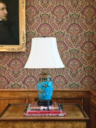 Large Antique Japanese Cloisonne Lamp Comprised Of Hand Painted Enamel Porcelain Vase Mounted On Wooden Base29