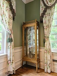 Gold Finish Wooden And Glass Display Cabinet With Mirror And Light #2