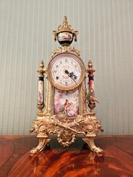 Franz Hermle Lancini Ormolu Porcelain Gilt Brass Mantle Clock With Key Signed - Excellent Condition #4