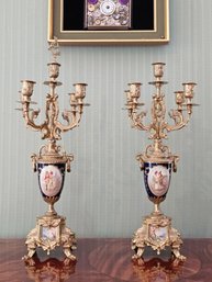 Pair Of Italian Brass And Porcelain Candelabras #6
