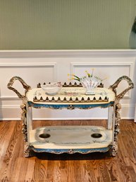 Stunning Italian Rococo Hand Carved And Painted Table/Cart With Figural Sculptures And Brass Gallery #8