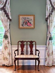 English Queen Anne Mahogany Settee Fabric Upholstered  #13