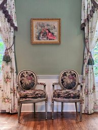 Pair Of French Louis XV Style Floral Upholstered Armchairs 38'H X 23 'W X 19'D #14