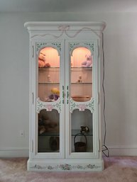 Vintage Pink And White Painted Armoire With Glass Shelves And Light #57