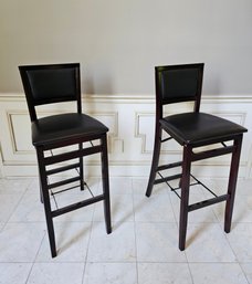 Linon Home Decor Folding Bar Stools In Black Faux Leather Back And Seat - Great Condition #67