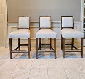 Mitchell Gold  Bob Williams Bar Stools Leather And Wood Frame With Polished Stainless Steel - Set Of Three#69