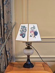 Table Oil Lamp Converted To Electric With A Decorative Fruit Design Lampshade #123