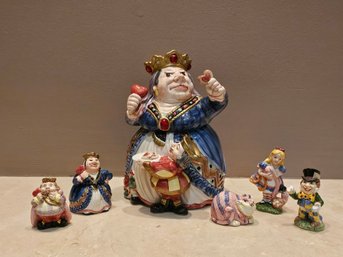 Vintage Fitz & Floyd Alice In Wonderland Cookie Jar And Figurines #129