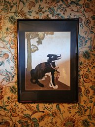 Vintage Framed Chinese Painting Of A Guardian Dog 29.5'X 22' #68