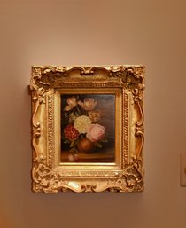 Beautiful Vintage Oil Painting Of Floral Still Life Signed   15 X 17.5' #57