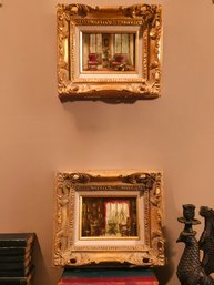 Pair Of Oil On Board Paintings Zsuzsanna Suger (Budapest, B. 1939) , 'Interior Scenes' 11'X 13'X 3' #67