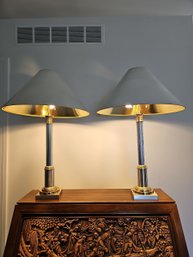 Mid Century Modern Brass And Chrome Chapman Lamps With Original Shades #38