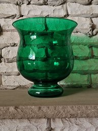 Vintage 10.5' Handmade In Poland Green Glass Footed Vase #29