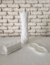Lot Of Tree Vintage Hobnail Milk Glass Pieces #37