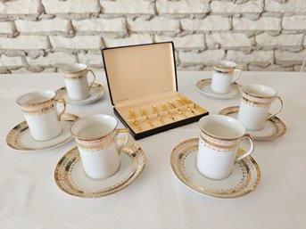 Vintage Porcelain Royal Crown Tea Cups And Saucers And 24K Gold Plated Cocktail Forks #85