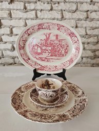 Historical America 'The First Thanksgiving' Tray/Plate And Wild Turkey Native American Set Made In England #87