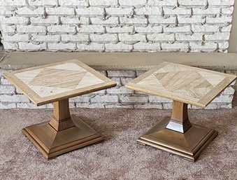Lot Of Vintage Two Faux Marble Top Side Tables 16.5'H X 20'D #109