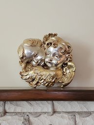Mid Century Italian Gilt Cherubs Putti Wall Hanging Sculpture #114
