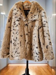 Faux Fur Coat Leopard Print By Dennis Basso Designer - Size 1X Fits L/XL #162