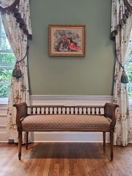 Mid-Century Regency Style Cane And Ash Wood Upholstered Entryway Bench 28'H X 54'W X 17'D #16