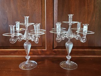 Pair Of Italian Glass Five-Light Candelabras 14' #22