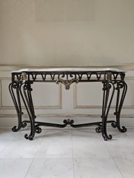Large Antique Louis XV Style Console Table In Wrought Iron With Marble Top 28.5'H X 53'L X 18'W  #24