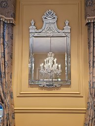 Mid-Century Modernist Tiered And Beveled Venetian Glass Mirror With Reverse Etching  28X54 #31