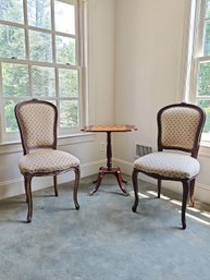 English Mahogany Chess Table On 4 Leg Pedestal W/Brass Claw -Foot, French Louis XV Style Upholstered Chairs#41