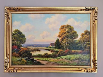 Large Original AUGUSTUS SPENCER Antique Landscape Painting Oil On Canvas Signed And Framed  41X29 #49